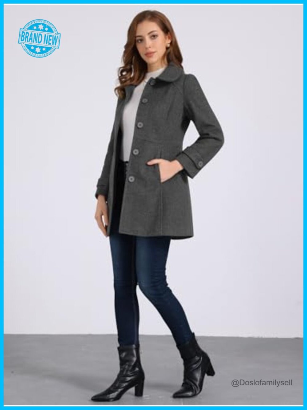 Peter Pan Collar Single Breasted Long Trench Coat Winter Dressy Overcoat - Picture 3 of 6